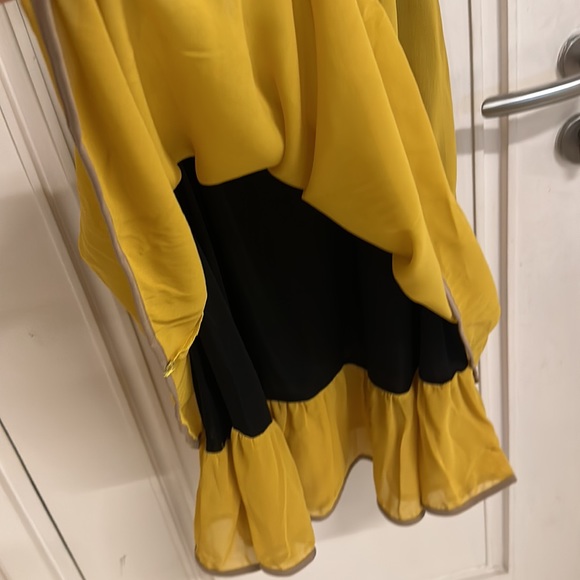 NWT Mustard & Black Lined dress with a double frill hemline & belt! UK L - Picture 6 of 13